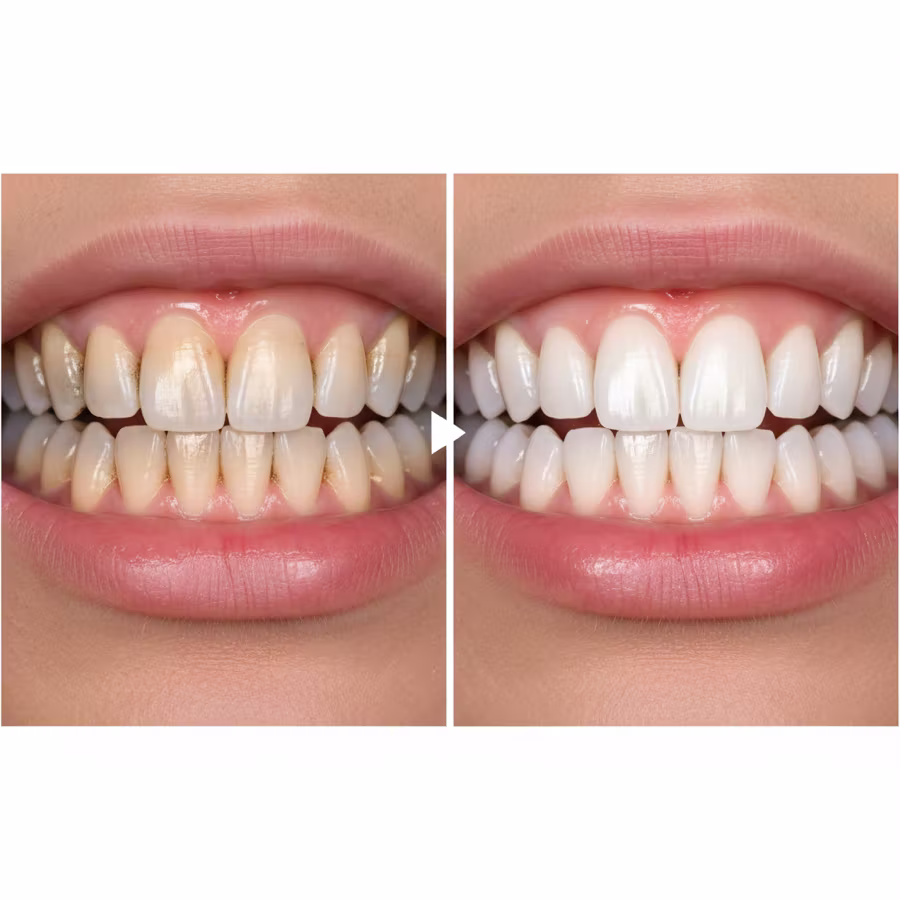 Sonrisa saludable, antes y después de un tratamiento dental